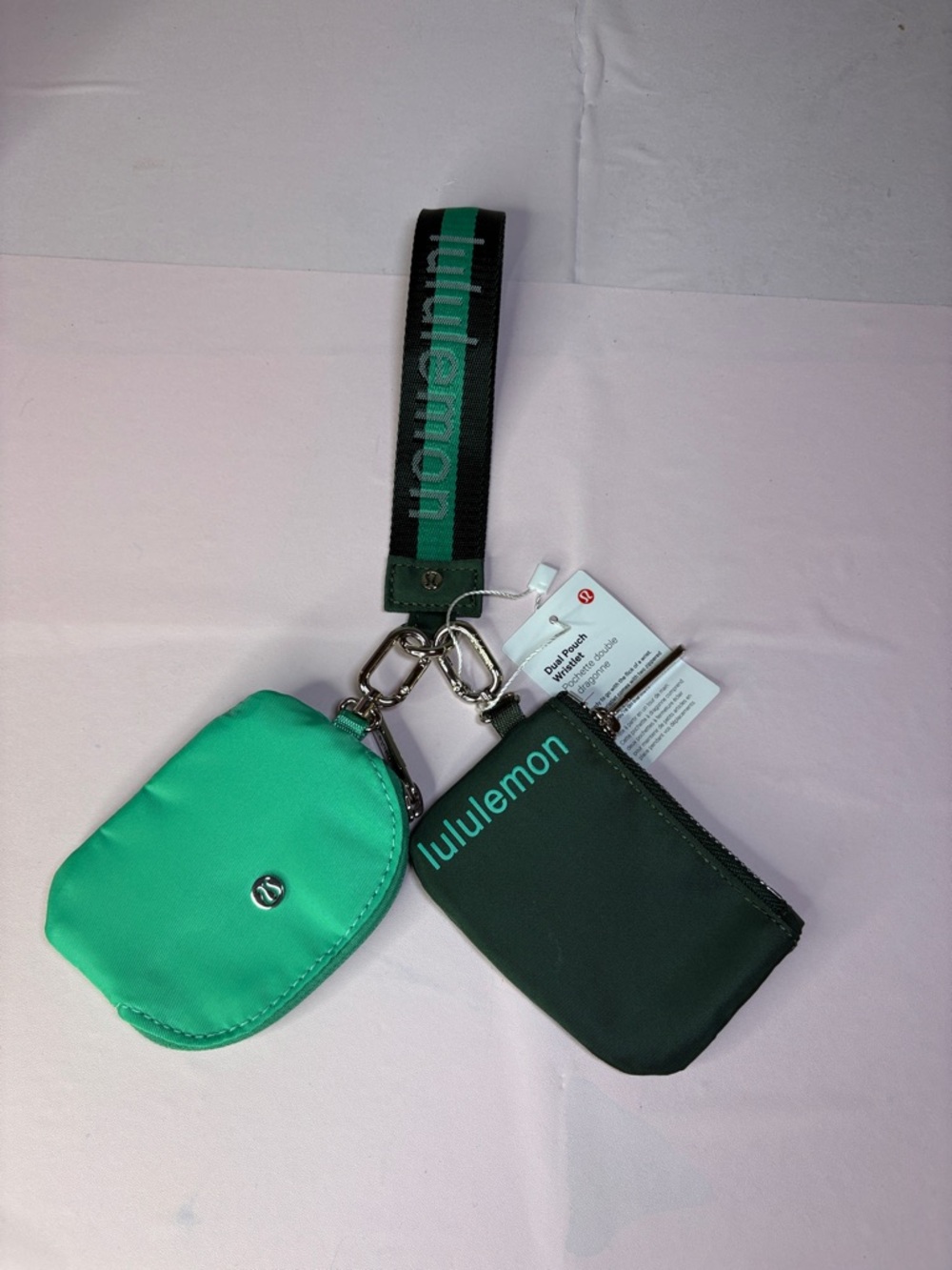 lululemon athletica green and teal keychain wallet set